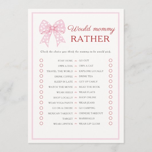 ピンクボウスウィートアートベビーはママではなくゲーム アドバイスカード (正面)