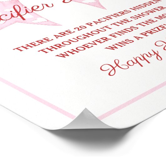 ピンクボウスウィートベビーシャワーおしゃぶり狩りゲーム ポスター (角)