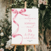 ピンクボウスウィート16誕生日ウェルカムサイン ポスター