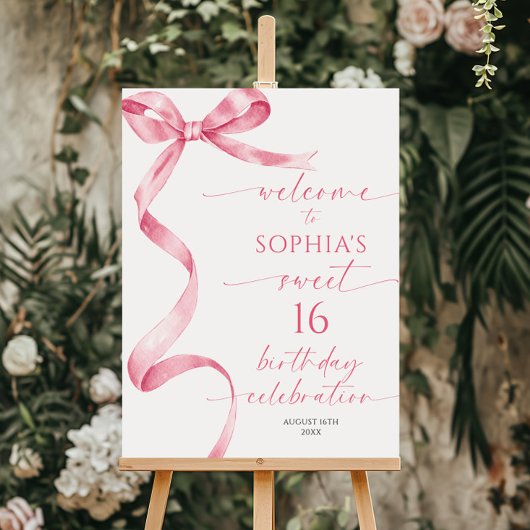 ピンクボウスウィート16誕生日ウェルカムサイン ポスター