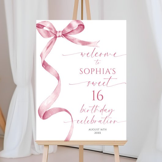 ピンクボウスウィート16誕生日ウェルカムサイン ポスター