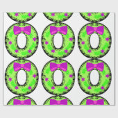 ピンクボウスターズアンドグリーンクリスマスホリデーリース ラッピングペーパー (フラット)