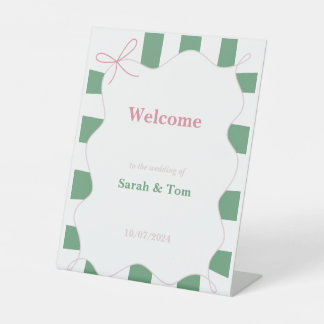 ピンクボウストライプのフレ結婚ームのペデスタル記号 台座サイン