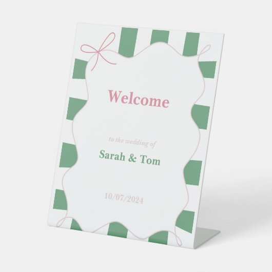 ピンクボウストライプのフレ結婚ームのペデスタル記号 台座サイン (正面)