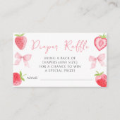 ピンクボウストロベリーベビーガールシャワーおむつラッフル エンクロージャーカード (正面)