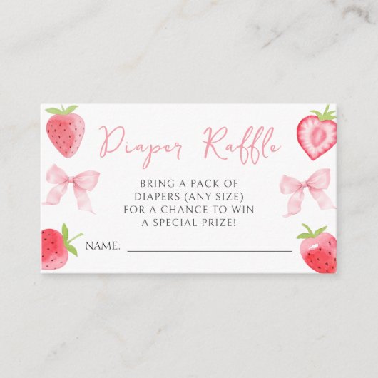 ピンクボウストロベリーベビーガールシャワーおむつラッフル エンクロージャーカード (正面)