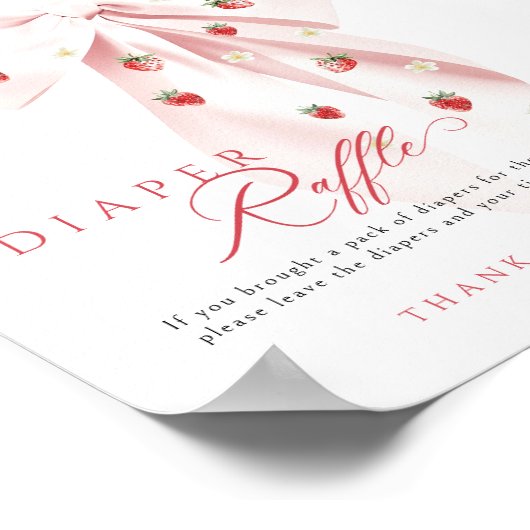 ピンクボウストロベリーベビーシャワーおむつラッフルサイン ポスター (角)