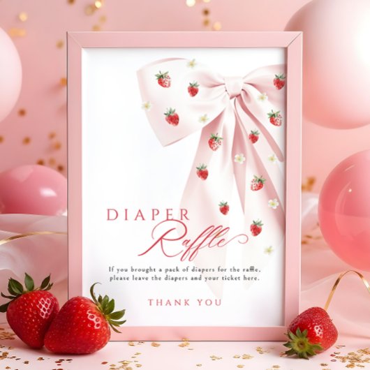 ピンクボウストロベリーベビーシャワーおむつラッフルサイン ポスター