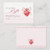 ピンクボウストロベリーベビーシャワーおむつラッフル エンクロージャーカード (正面/裏面)