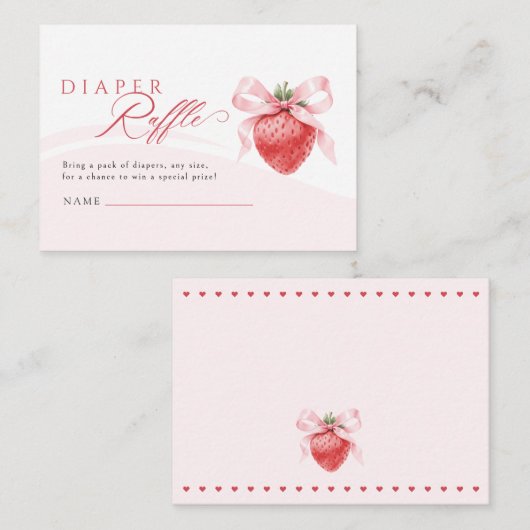 ピンクボウストロベリーベビーシャワーおむつラッフル エンクロージャーカード (正面/裏面)