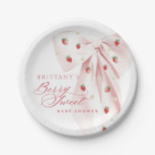 ピンクボウストロベリーベビーシャワー ペーパープレート (正面)