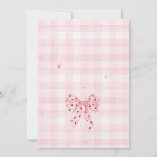 ピンクボウストロベリーベリースイートガールベビーシャワー 招待状 (裏面)