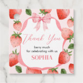 ピンクボウストロベリーベリーファースト誕生日スクエア フェイバータグ (正面)