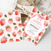 ピンクボウストロベリーベリーファースト誕生日パーティー 招待状