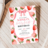 ピンクボウストロベリーベリーファースト誕生日パーティー 招待状