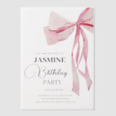 ピンクボウズトレンディーガールバースデーパーティー ベラム紙招待状 (正面)