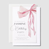 ピンクボウズトレンディーガールバースデーパーティー ベラム紙招待状 (オフセット)