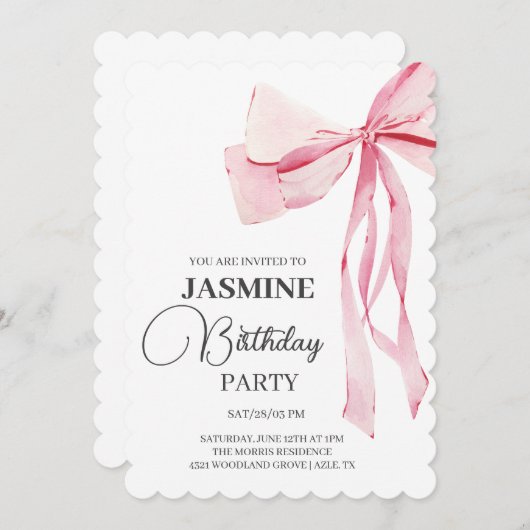 ピンクボウズトレンディーガールバースデーパーティー 招待状 (正面/裏面)