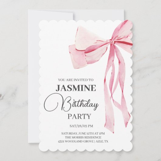 ピンクボウズトレンディーガールバースデーパーティー 招待状 (正面)