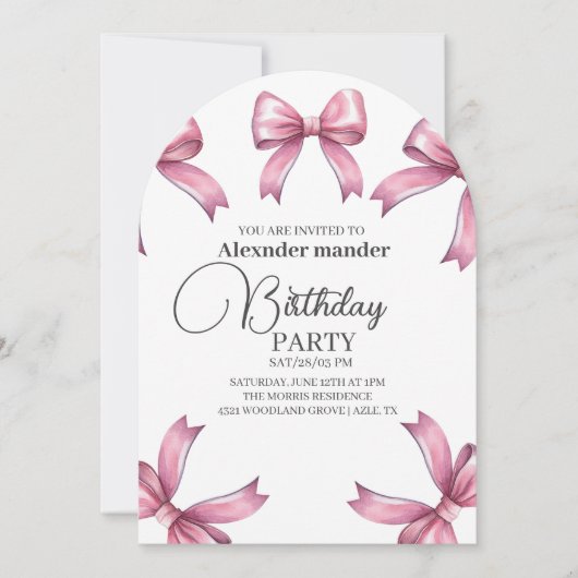 ピンクボウズトレンディーガールバースデーパーティー 招待状 (正面)