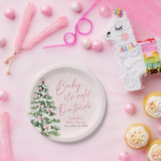 ピンクボウズ女の子ベビー寒い外の赤ちゃんシャワー ペーパープレート (パーティー)