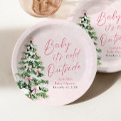 ピンクボウズ女の子ベビー寒い外の赤ちゃんシャワー ペーパープレート