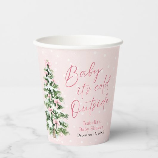ピンクボウズ女の子ベビー寒い外の赤ちゃんシャワー 紙コップ (正面)