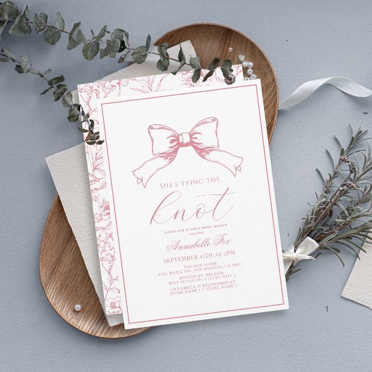 ピンクボウタイイングザノットブライダルシャワー 招待状