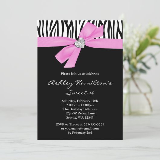 ピンクボウダイヤモンドハートゼブラスイート16 招待状 (スタンド正面)