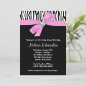 ピンクボウダイヤモンドハートゼブラベビーシャワー 招待状 (スタンド正面)