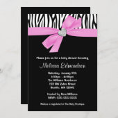 ピンクボウダイヤモンドハートゼブラベビーシャワー 招待状 (正面/裏面)