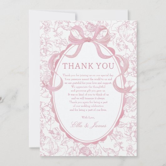 ピンクボウチャイノアイセ結婚リーフローラサンキューカード サンキューカード (正面)