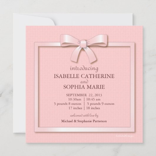 ピンクボウツインガールズベビーフォトバースアナウンス 案内状 (裏面)