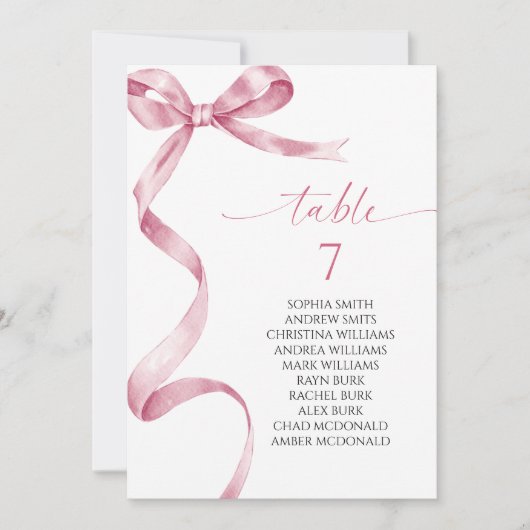 ピンクボウテーブル番号座席表 招待状 (正面)