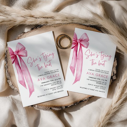 ピンクボウテーマ結び目ブライダルシャワー 招待状