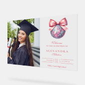 ピンクボウディスコボール卒業パーティー アクリルサイン (傾斜)