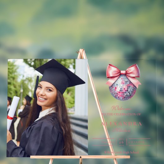 ピンクボウディスコボール卒業パーティー アクリルサイン (ニュートラル)