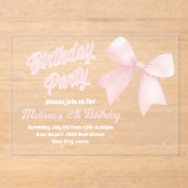 ピンクボウデザイン誕生日招待状 アクリル招待状 (正面)