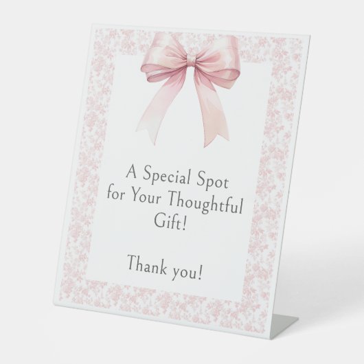 ピンクボウトイレガールベビシャワーギフトテーブル 台座サイン (正面)