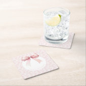 ピンクボウトイレガールベビーシャワー紙プレート スクエアペーパーコースター (インサイチュ)