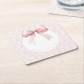 ピンクボウトイレガールベビーシャワー紙プレート スクエアペーパーコースター (アングル)