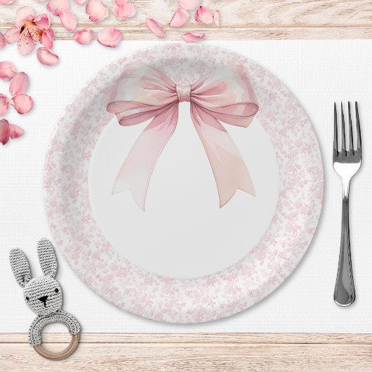 ピンクボウトイレガールベビーシャワー ペーパープレート