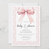ピンクボウトイレガールベビーシャワー 招待状 (正面)