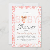 ピンクボウトイレデジュイフローラベビーシャワー 招待状 (正面)