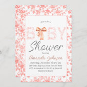 ピンクボウトイレデジュイフローラベビーシャワー 招待状 (正面/裏面)