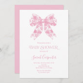 ピンクボウトイレベビーシャワーガール招待状 招待状 (正面/裏面)