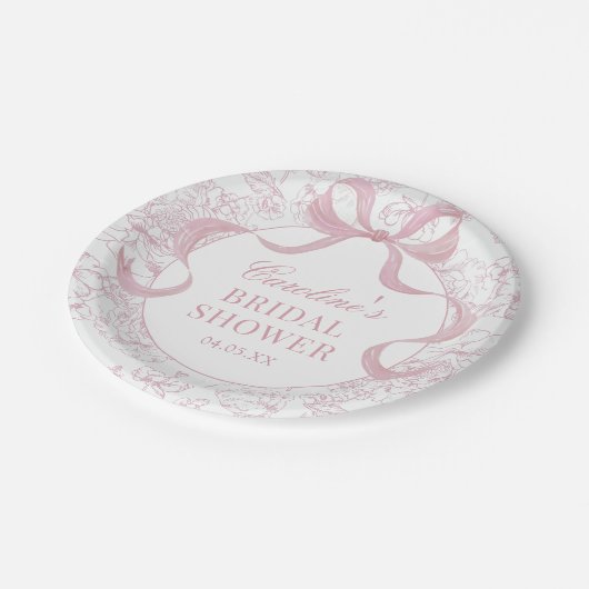 ピンクボウトワールフローラブライダルシャワー紙プレート ペーパープレート (アングル)