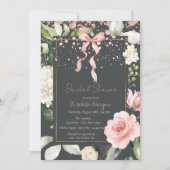 ピンクボウドットバラバラ金ゴールドブライダルシャワー 招待状 (正面)