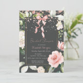 ピンクボウドットバラバラ金ゴールドブライダルシャワー 招待状 (スタンド正面)