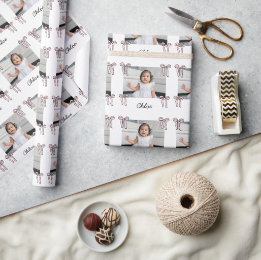 ピンクボウドードルベビーガール ラッピングペーパー (クラフト)